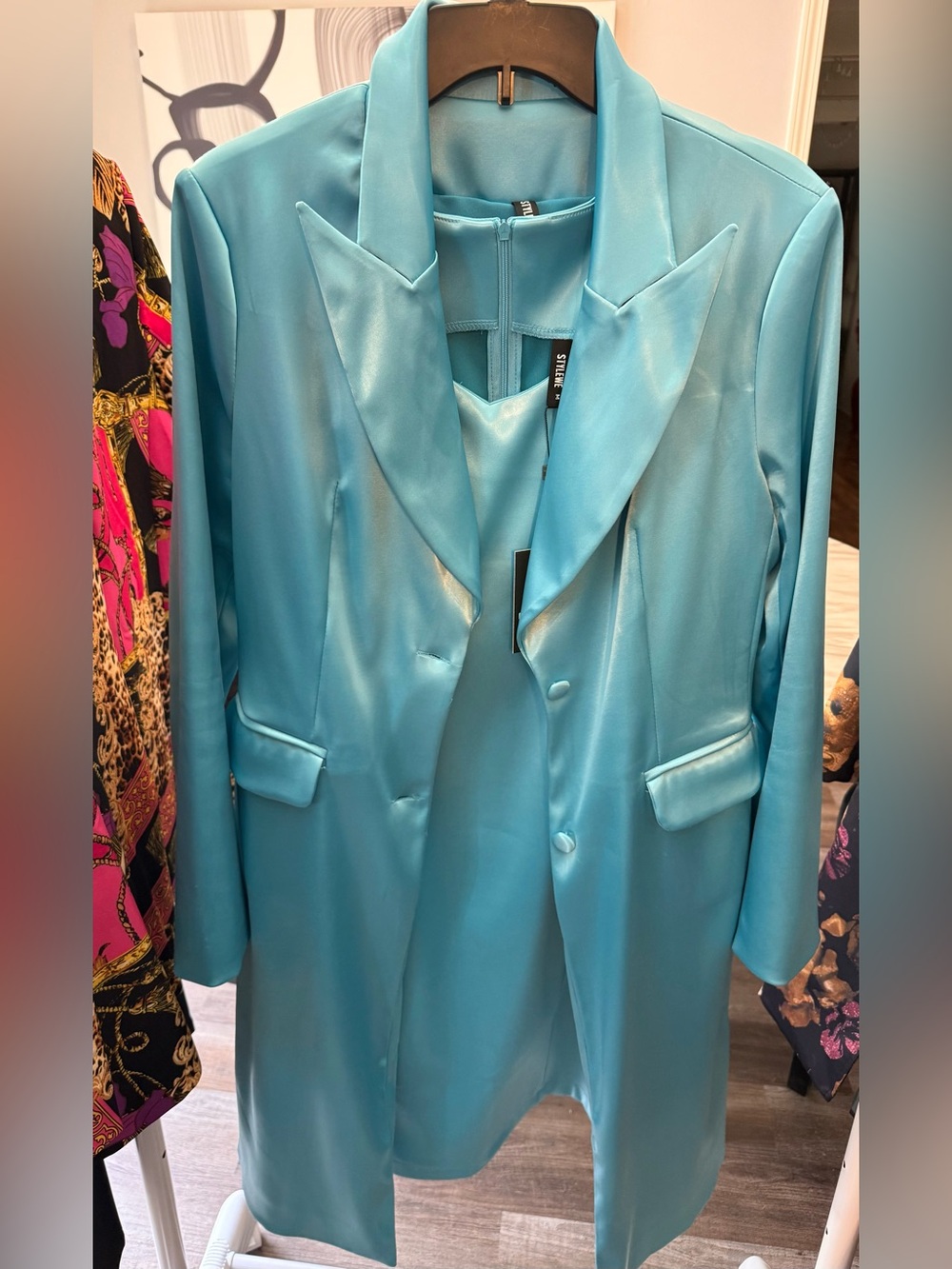 STYLEWE Turquoise Satin Blazer & Dress set
